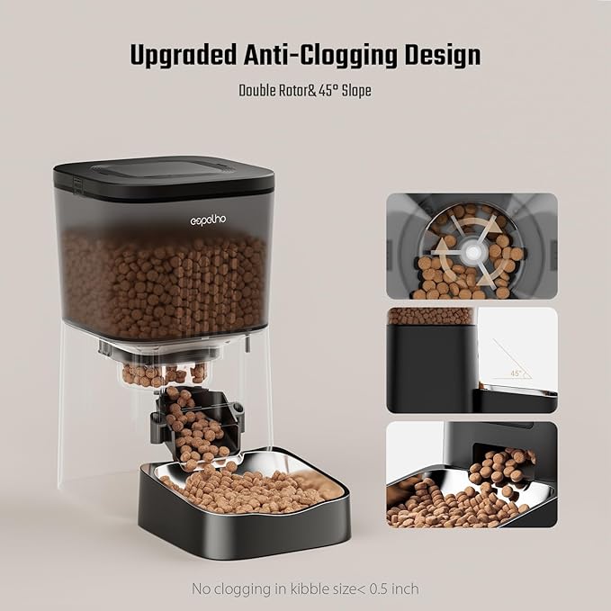 Espelho Automatic Cat Feeder- 4L Timed Cat Food Dispenser 1-6 Meals Control for Cat and Small Dog- Auto Pet Feeder with Desiccant Bag Keep Fresh for Reliable Easy Set Up and Clean- Voice Recorder