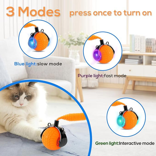 Interactive Cat Toys Indoor,Automatic Moving Pet Cats Ball,Chaseing Hunting Toy for Kitten, Cat Mouse Tail Toy,3 Stimulating Modes and USB Recharge(2 Tails) Orange