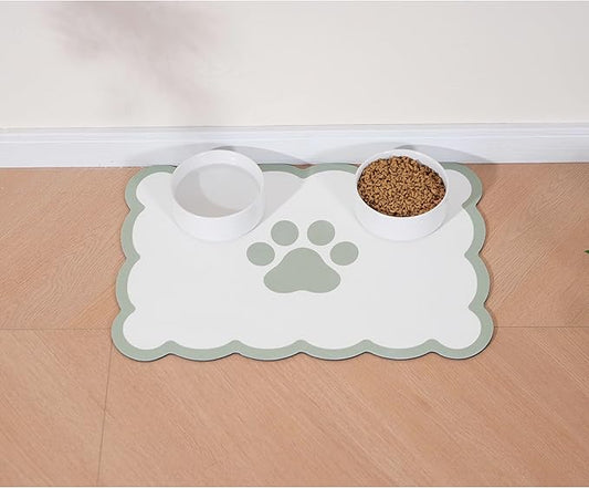 Ralxion Scalloped Dog Feeding Mat, Absorbent Mats for Dog Food and Water Bowl, Dispenser, Cute Elegant Aesthetic Preppy Sage Green Scallop Pet Placemat for Dogs, Cats, Puppy Accessories, 14" X 19”