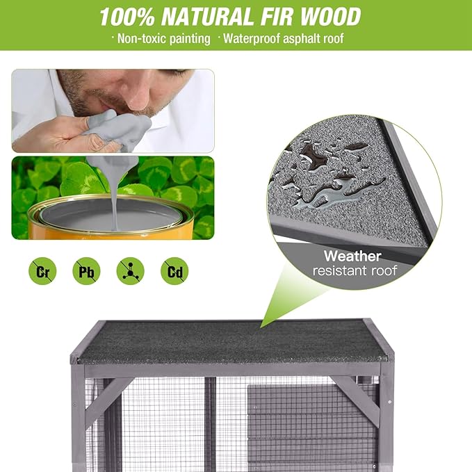 GUTINNEEN Cat House Mobile Catio for Outdoor Enclosure with Waterproof Roof Feral Cat Cage On Wheels,Bird Cage with Upgraded Resting Box,70.9"