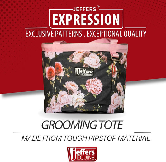 Jeffers Expression Grooming Tote Caddy, Rose Garden- Durable Ripstop Organizer with Pockets for Horse Grooming Tools - Easy Carry Nylon Straps, Compact Storage for Stable, Travel & Equine Supplies