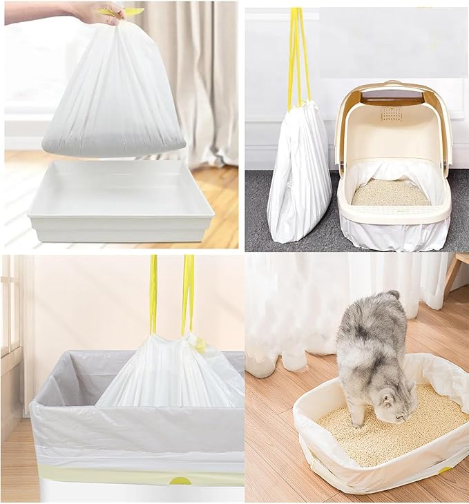120 Count Cat Drawstring Litter Box Liners 26.6 x16.7 inches 2 Mils Heavy Duty Leak-proof Cat Poop Bags Extra Durable Compatible with 3/4, 10-12 Gallons