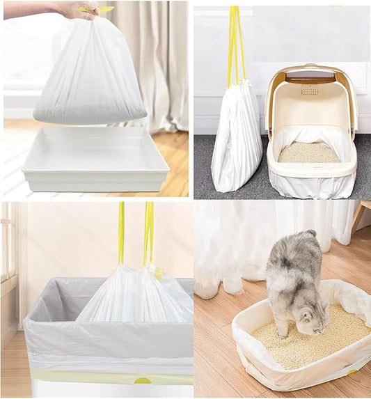 120 Count Cat Drawstring Litter Box Liners 26.6 x16.7 inches 2 Mils Heavy Duty Leak-proof Cat Poop Bags Extra Durable Compatible with 3/4, 10-12 Gallons
