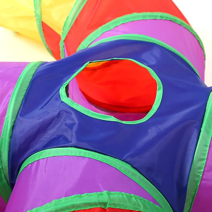 ‌Coolcandy Cat Tunnel & Interactive Cat Toy Indoor, Curved 4 Way Tunnel Toys for Indoor Cats, Collapsible Interactive Peekaboo Cave with Play Ball, for Multi-Way Play & Small Animals