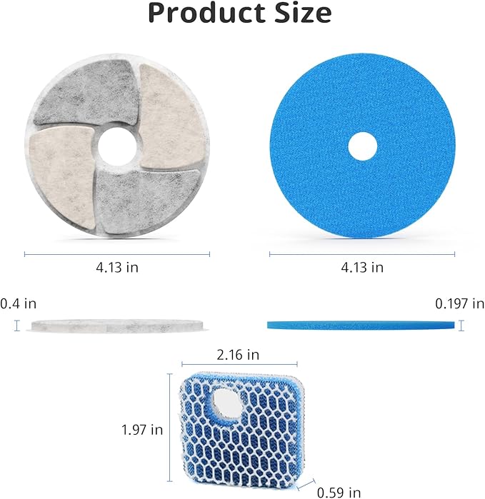 Cat Pet Water Fountain Filters, 10 Pack Replacement Filters Fit for Square 2.2L/73oz Automatic Pet Fountain, Diameter 4.1 Inch Filter with Triple Filtration System (10+10+10)