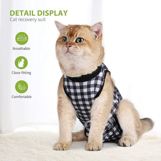 2 Packs Cat Surgery Recovery Suit Surgical Clothes Abdominal Wounds Anti-Licking Cat Bodysuit Onesie Substitute E-Collar& Cone