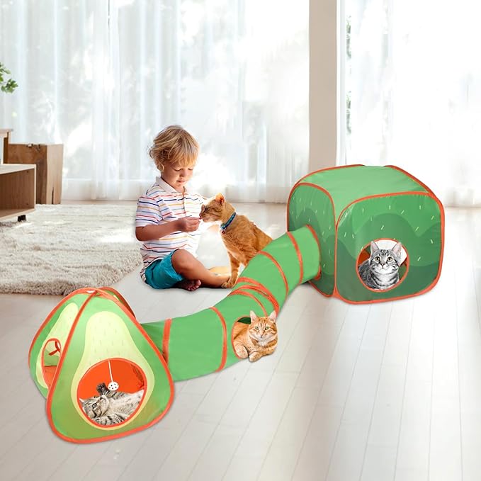 Rypet Cat Tunnels for Indoor Cats with Cube Tent, Interactive Collapsible Cat Tube and Foldable Cubes Playground for Hiding Hunting and Resting, Pet Tube with Bell for Kitten, Rabbit, Puppy, Ferret