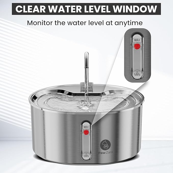 Cat Water Fountain Stainless Steel: 108oz/3.2L Water Fountains for Cats Indoor, Cat Water Fountain, Ultra Quiet, Water Level Window, Dog Water Fountain - 4 Filters - 1 Sensor