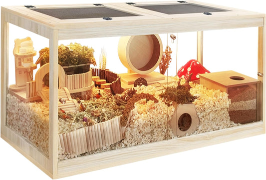 Prolee Hamster Cage with Openable Metal Mesh Top,Solid Built Hamster Enclosure with Lock Design for Gerbil Cage,Hamster Habitat Chewproof with Transparent Panels (24"x16"x16")