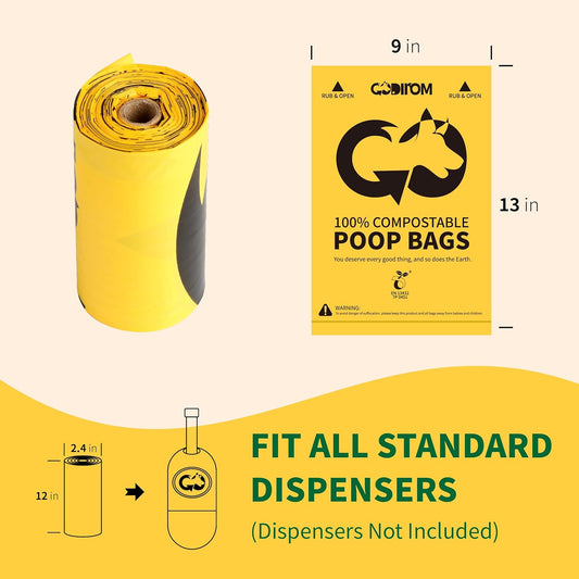 Certified 100% Compostable Poop Bags for Dogs, 270 Count Guaranteed Leak Proof and 18 Microns Extra Thick Dog Waste Bag, 18 Rolls of Plant Based Doggie Poop Bag, No Scented with ASTM D6400 & EN13432