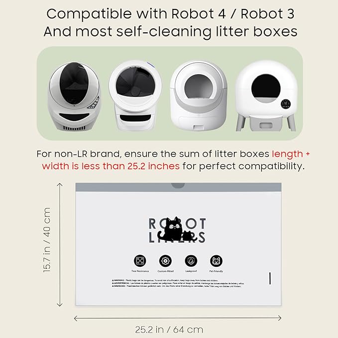 Cat Litter Box Robot 4 and 3 Waste Bags, 180 Pack Automatic Litter Box Bags, Thick Heavy Duty Cat Litter Box Liner Bags 25.2 X 15.7 IN