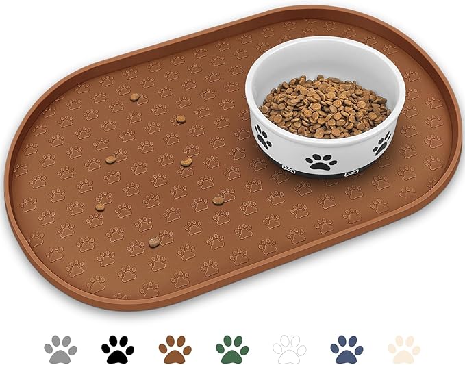 KPWACD Pet Placemat for Dog and Cat, Anti-Slip Waterproof Dogs Feeding Bowl Mat Prevent Food and Water Overflow, Silicone Puppy Dish Mats Suitable for Small Medium Big Pets, Brown, 24" * 16"