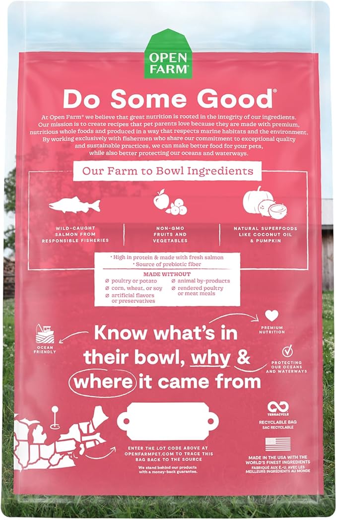 Open Farm, Grain Free Dry Cat Food, High-Protein Kibble for a Complete & Balanced Diet, Non-GMO Fruits & Vegetables, Prebiotic Fibers to Support Digestion, Wild-Caught Salmon Recipe, 4lb Bag