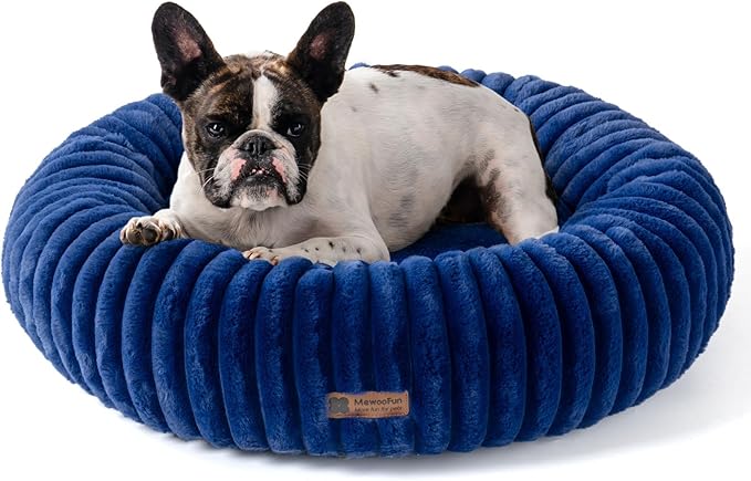 MEWOOFUN Donut Dog Beds for Small Dog, Calming Bed Round Cute Puppy Bed with Non-Slip Bottom, Fluffy Washable Pet Bed for Puppy and Kitten (Navy Blue, M (30x30x8))