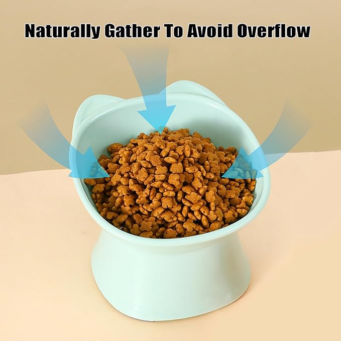 GKYZBB Elevated Cat Bowls, 15° Tilted Raised Cat Food Bowl Anti-Vomiting,Dog Kitten Food Dishes Pet for Cats and Small Dogs (Green)