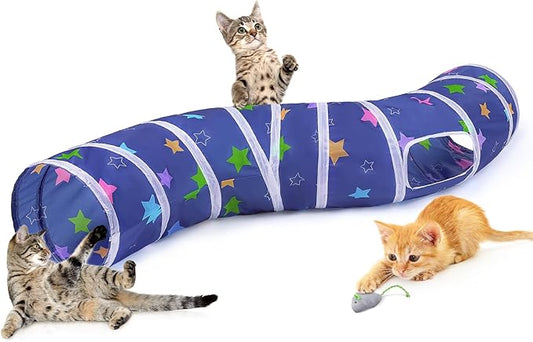 Glittme Cat Tunnel, Cat Tunnels for Indoor Cats, S-Shape Cats Cave with Cat Toys, Foldable Cat Tubes and Tunnels for Cats, Rabbit, Puppy, Guinea Pig