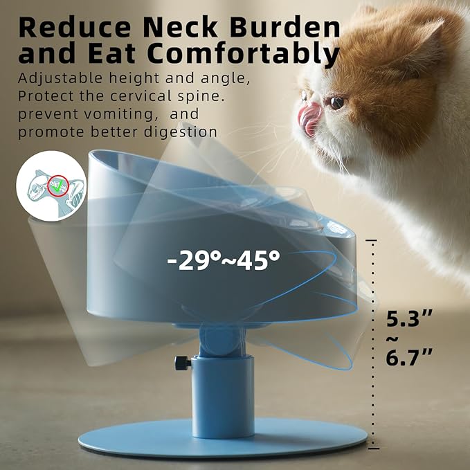 MS!MAKE SURE Adjustable Raised Cat Bowls, Ceramic Elevated Cat Bowls, Pet Bowl with Anti - Slip Rubber Pad, Leak - Proof, Lead & Cadmium Free, Whisker - Friendly, for All Life Stages of Age Blue