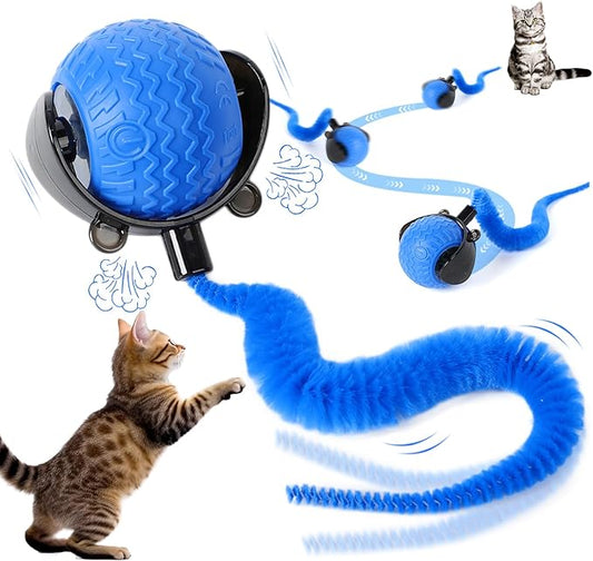 Cat Toys for Indoor Cats, Interactive Cat Toys for Bored Indoor Adult Cats, Automatic Speedy Ball Interactive, Electronic Rollie Pet Chase, Smart Interactive Tail Balls for Kittens (Blue)