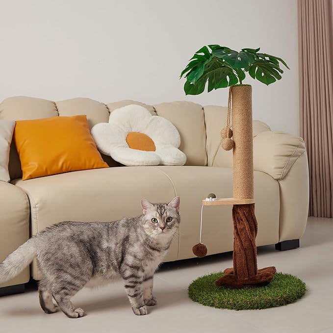 33.86" Tall Cat Scratching Posts with Sisal Rope, Dangling Balls and Natural Healthy Catnip Balls, Cat Scratcher with Extra Cat Energy Ball for Indoor Cats Adults and Kitten