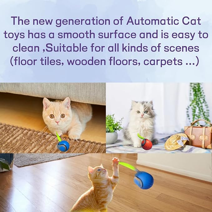 2025 Upgraded Self-Moving Cat Toy Ball with Tail (2-Pack) - Rechargeable Smart Interactive Kitten Toys, 2-Speed Modes, Bite-Resistant Indoor Exercise Toys for Bored Cats (Blue&Orange)