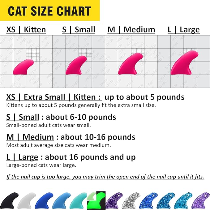 zetpo Cat Nail Caps | Cat Claw Covers | with Adhesives and Applicators (M, 12x Colors/Leo | 120 pcs)