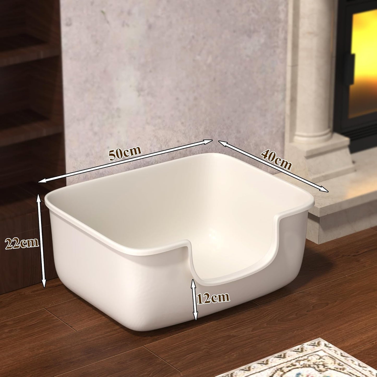 Large Cat Litter Box with High Sides, Open Kitty Litter Boxes Anti-Splashing for Indoor Cat Low Entry Cat Litter Pan for Small and Elderly Cats, Tool-Free Assembly(19.7” * 15.76” * 8.67” White)