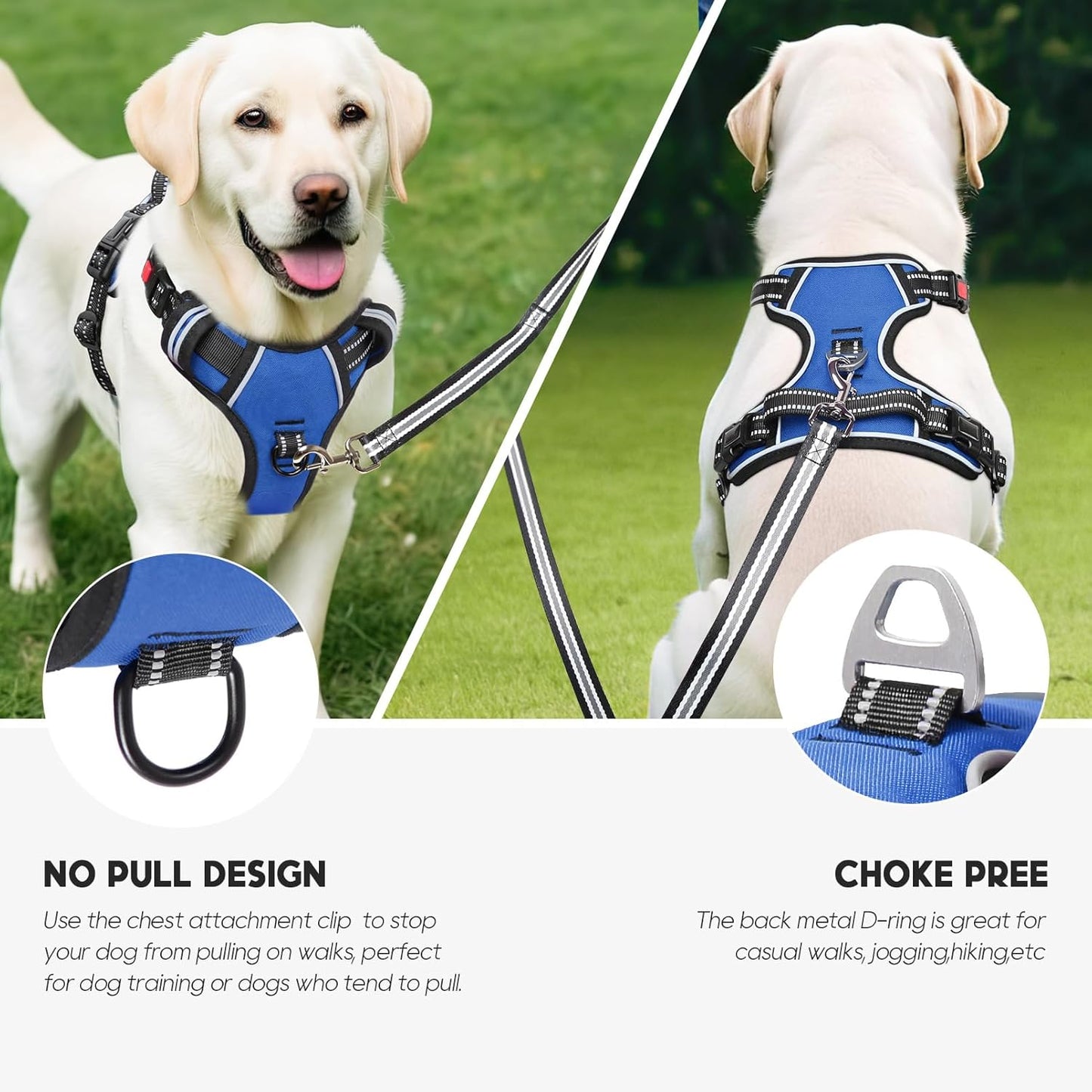 Timos Dog Harness, No Pull Dog Harness 3 Snap Buckles Adjustable Reflective No Choke Pet Vest for Small Dog with Soft Padded Control Training Handle for Outdoor Training,Lock Blue, S