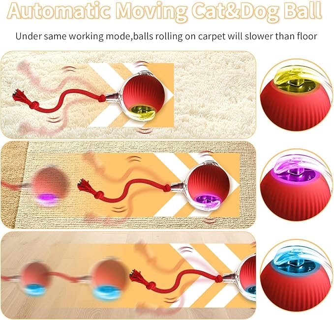 Interactive Cat Toys Ball,2025 New Upgrade Smart Automatic Moving Cat Toys, ElectricI Interactive Rolling Ball for Dog&Cat Indoor Activity.(red)