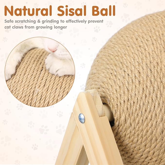Sisal Rope Cat Scratching Ball - Cats Scratching Toy Kitten Interactive Wood Scratcher Pet Supplies - Brown Pet Scratcher Board Toys for Indoor Outdoor Multi-Occasion Use, 8.7x7.1x6.3in