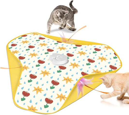 Interactive Cat Toys, Durable Stable Base Touch Activated Kitten Toy, Rechargeable Hide and Seek Cat Toys, Waving Concealed Feather Exercise Toy for Indoor Bored Cats/Kitten