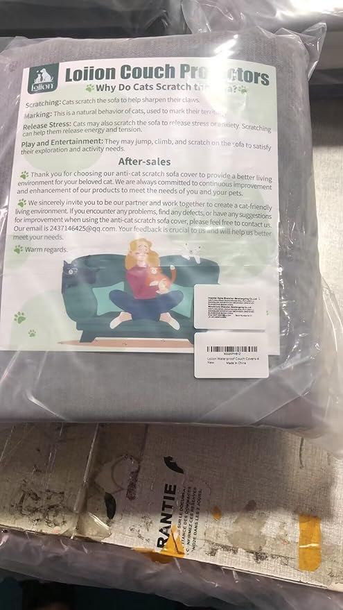 Loiion Cat Scratch Furniture Protector - Anti-Slip, Waterproof Sofa Cover to Keep Cats Off, Pet-Friendly Couch Protectors for 3 Cushion Couch, Gray Anti-Scratch Couch Cover for Pets and Kids 118"X71"