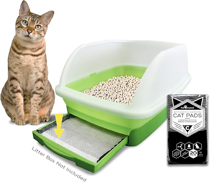 Paw Inspired Cat Pads, Generic Refills for Tidy Cats Breeze Litter Box System, Disposable Kitty Litter Liners for Easy Cleaning, Super Absorbent Pee Pads, 16.9 x 11.4 Inch (Carbon, 20 Count)