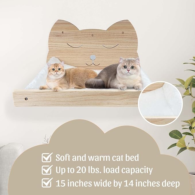 Cat Wall Shelves with 4 Step Scratch Post & Hammock Bed Wooden Floating Climbing Furniture for Sleeping and Playing Indoor Cat Climbing Shelf Corner Shelf Perches Support 20 LBS
