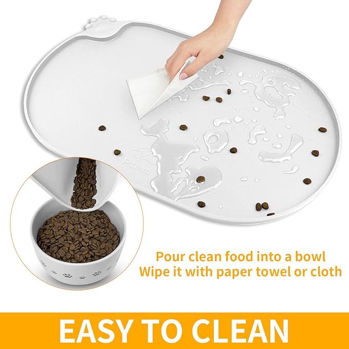 KPWACD Pet Placemat for Dog and Cat, Waterproof Silicone Dogs Feeding Bowl Mat Prevent Food and Water Overflow, High-Lips Puppy Dish Mats Suitable for Small Medium Big Pets, White, 24" * 16"