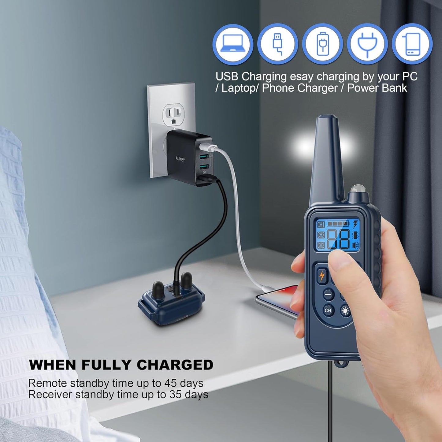 Electronic Dog Collar with Remote, 2600ft Waterproof Dog Training Collar for Smal Medium Large Dogs, Beep, Vibration, Shock (1-99) Modes, LED Light, for 5-120Lbs Dogs