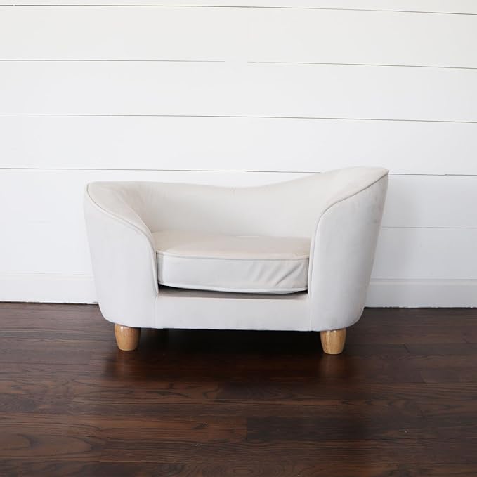 Critter Sitters 28-In. Faux-Velvet White Oval Dog Bed for Small Dogs and Cats, Modern and Comfortable Pet Sofa, Easy to Clean