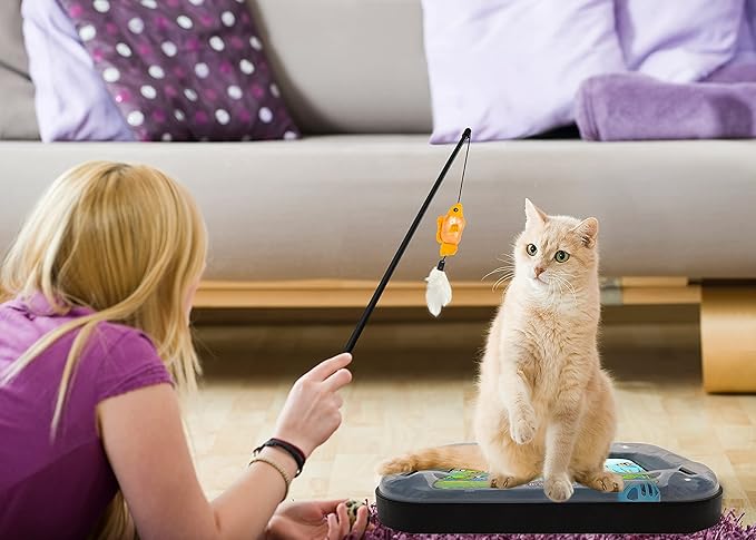 Cat Scratching Toy with Scratcher Board and Fish Aquarium Design, Fun and Exciting Catnip Cat Toy, Floppy Fish Toy with Feathers and Catnip Included