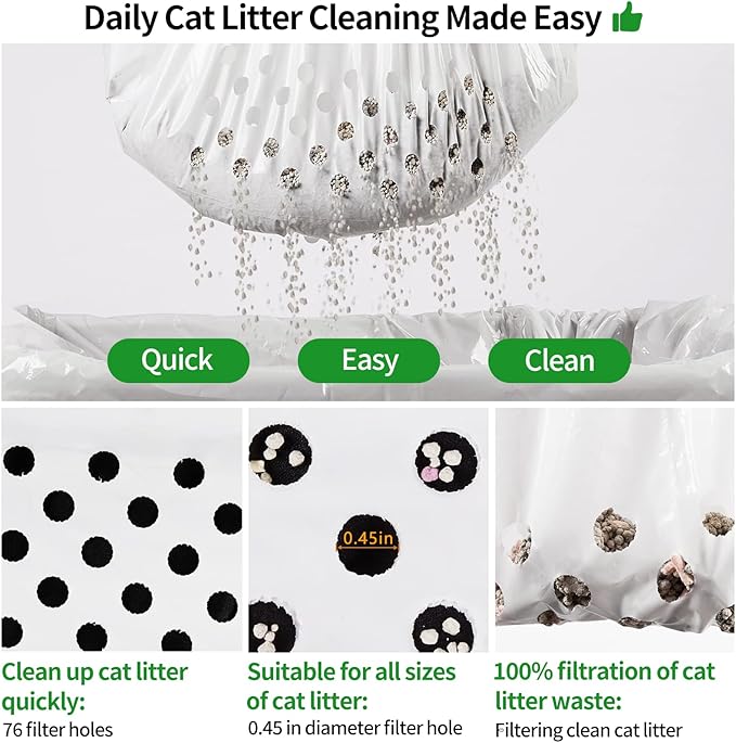 28 Count Cat Litter Box Liners with Holes, Cleaning Supplies with Durable Drawstring, Heavy Duty Self-Cleaning Cat Litter Bags, Thick Scratch Resistant (28)