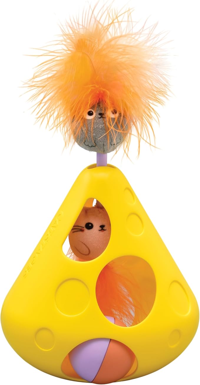Catstages Mousin' Around Wobble Wedge, Plush Catnip Blend Cat Toy and Rolling Ball Inside, Yellow
