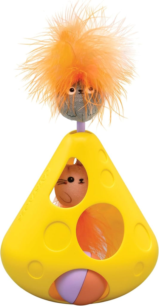 Catstages Mousin' Around Wobble Wedge, Plush Catnip Blend Cat Toy and Rolling Ball Inside, Yellow