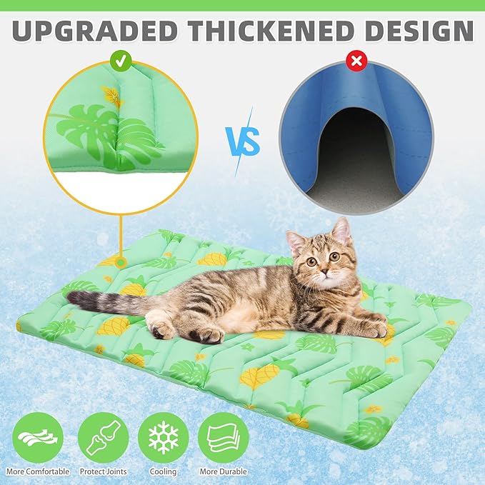 KOOLTAIL Dog Cooling Mat, Upgraded Two Sided Cooling Pad for Dogs Cats Puppy, Soft Pet Sleeping Blanket Keep Cool in Summer with Cute Fruit Pattern, Washable Waterproof for Crate Sofa Bed, Green M