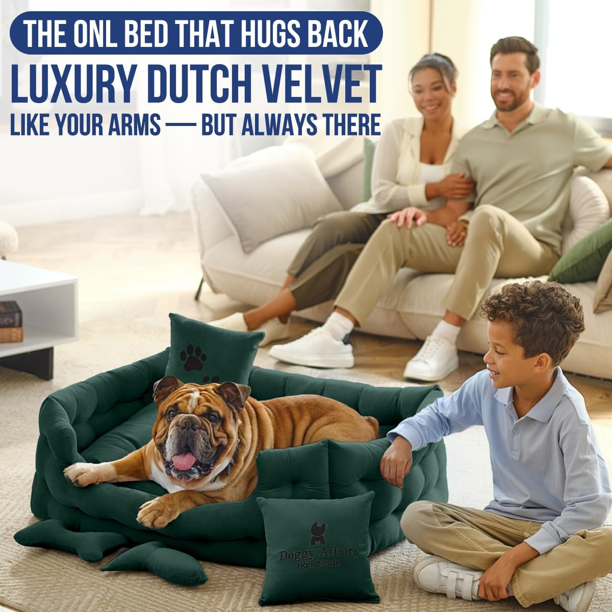 Luxury Dog Bed Chesterfield – Handcrafted Velvet Throne for Dogs | Joint Support, Calming & Temp-Regulating Comfort | Durable 5+ Years, Anti-Claw, Washable 100+ Times – L, Green