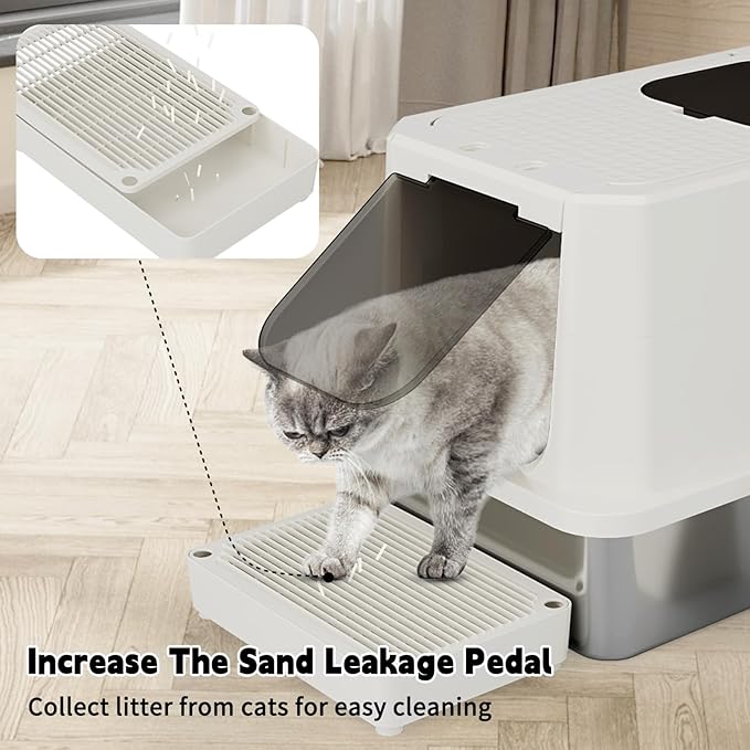 RIZZARI Stainless Steel Cat Litter Box, Leak Proof Litter Box with High Edges, Large Odorless Litter Pan with for Small to Large Cats (Beige)