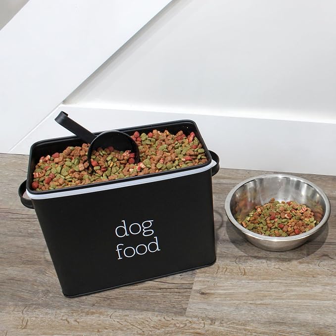 AuldHome Design Retro Dog Food Canister (Black); Modern Farmhouse Style Storage Bin for Pet Food