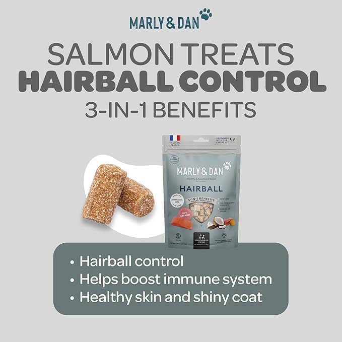 Marly & Dan Salmon Treats for Cats with Brewers Yeast & Coconut, Hairball Recipe, 3-oz Bag
