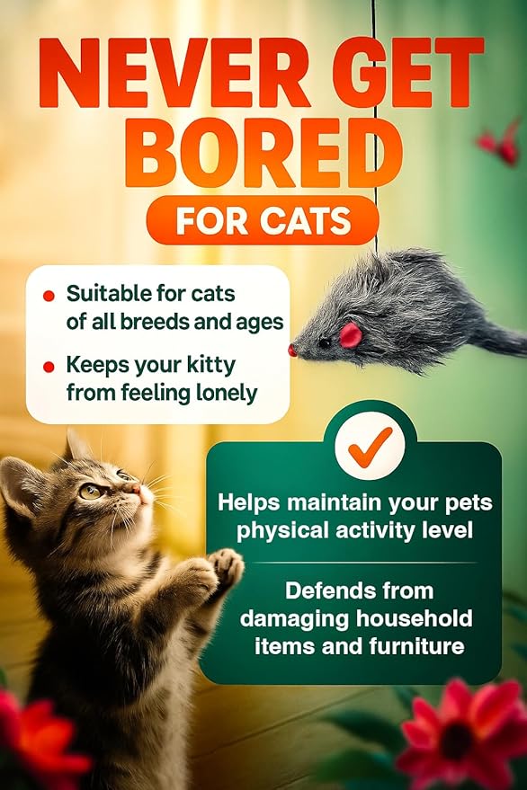 Self Play Hanging Door Cat Mouse Toy - Interactive Cat Toys for Indoor Cats - Fun Hunting Exercise for Bored Adult Cats & Kittens - Top Hanging Cat Toy for Indoor Play