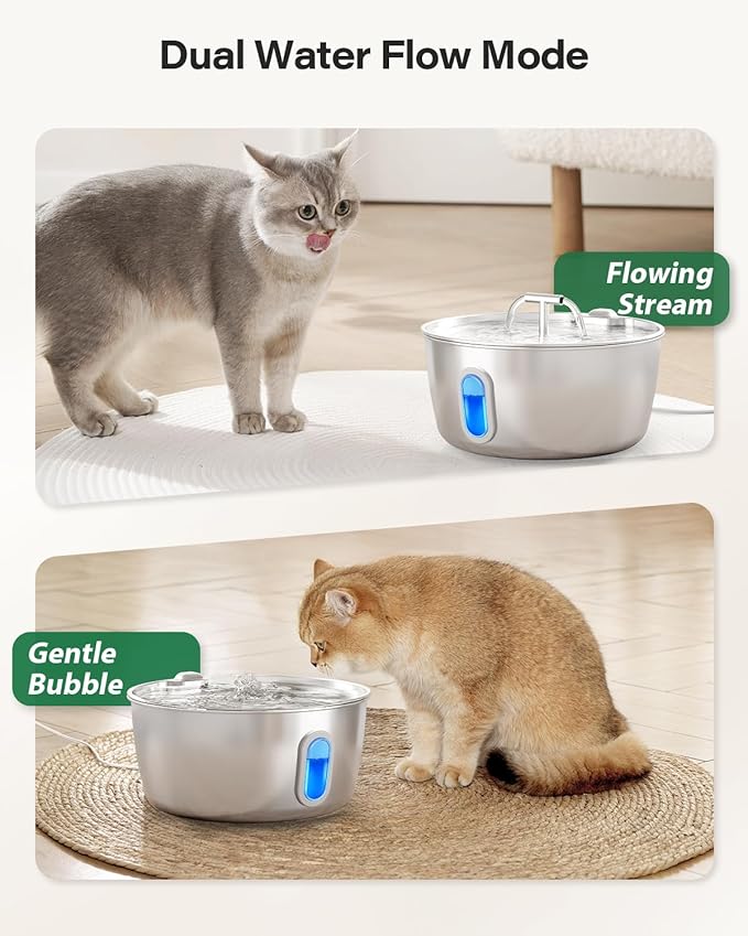 Cat Water Fountain Stainless Steel - 3.2L/108oz Pet Water Fountain for Cats Indoor - Automatic Pet Watering Dispenser (4 Filters)