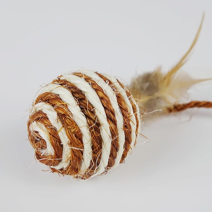 TTcat Cat Toys Set with Sisal Rope & Feathers Ball and Mouse - 2 Pack, Interactive Toys for Indoor Cats,Kittens