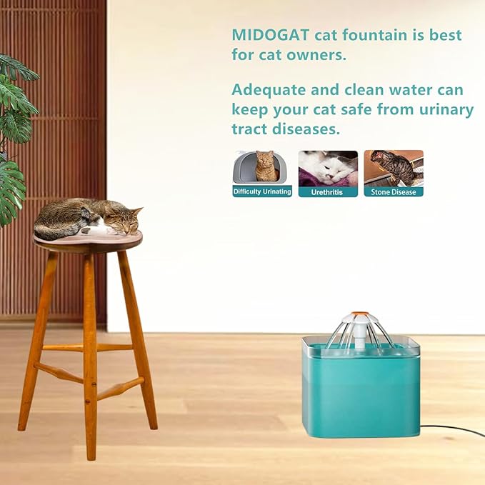 Cat Water Fountain Pet Water Fountain with LED Light, 67oz/2.0L Large Capacity, Cat Water Bowl 3 Flowers Designs & Silent