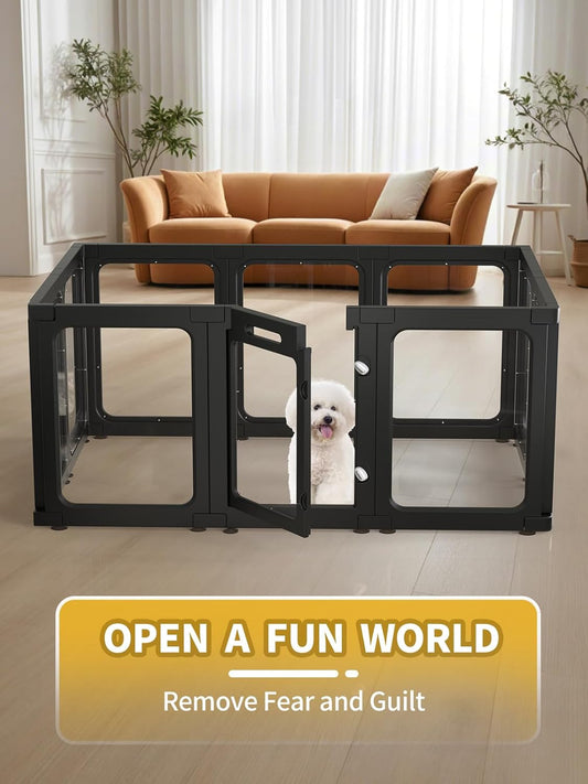 Dog Playpen, Clear Acrylic Plastic Puppy Playpen Indoor, Pet Pen for Puppy Cat Bunny, Transparent Easy Assemble Foldable Whelping Box for Dogs, Puppy Playpen with Gate (23.6" Height, 10PCS)